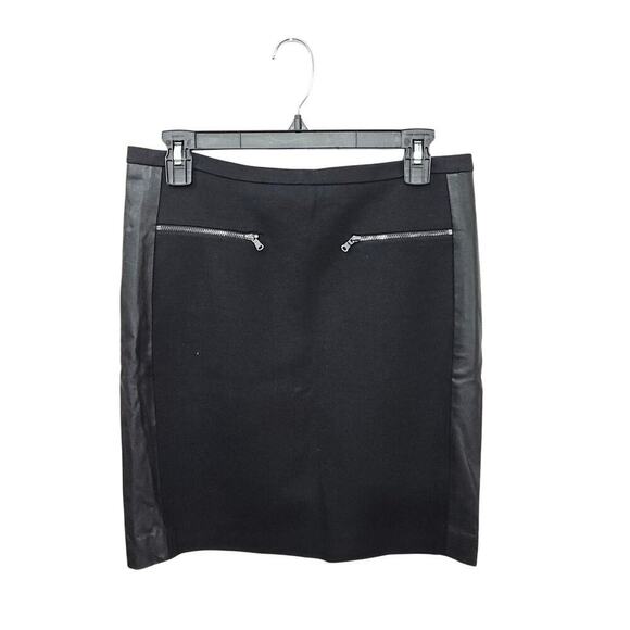 Ann Taylor Dresses & Skirts - Ann Taylor Faux Leather Side Black Pencil Skirt Front Pocket Sz 6 Small Stretch